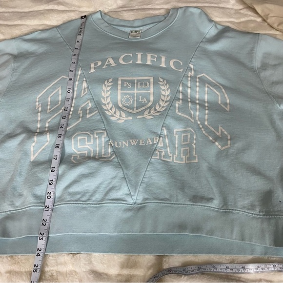 Cope x PacSun Eco Off White & Blue Spliced Crew Neck Sweatshirt Organic Cotton L - Picture 8 of 11